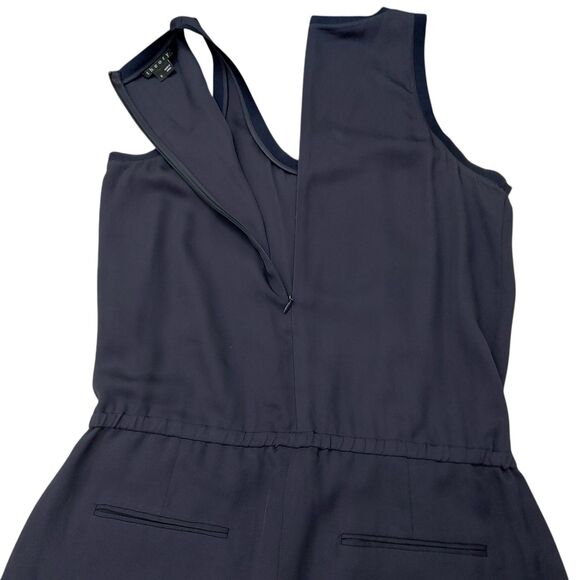 Theory Jumpsuit Womens 6 Navy Silk Sleeveless Tie Front Straight Leg Relaxed Fit - Picture 7 of 14